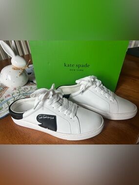 Kate ♠️ Spade Leather Mule Sneakers with Black Heart Patch, size 8.5B